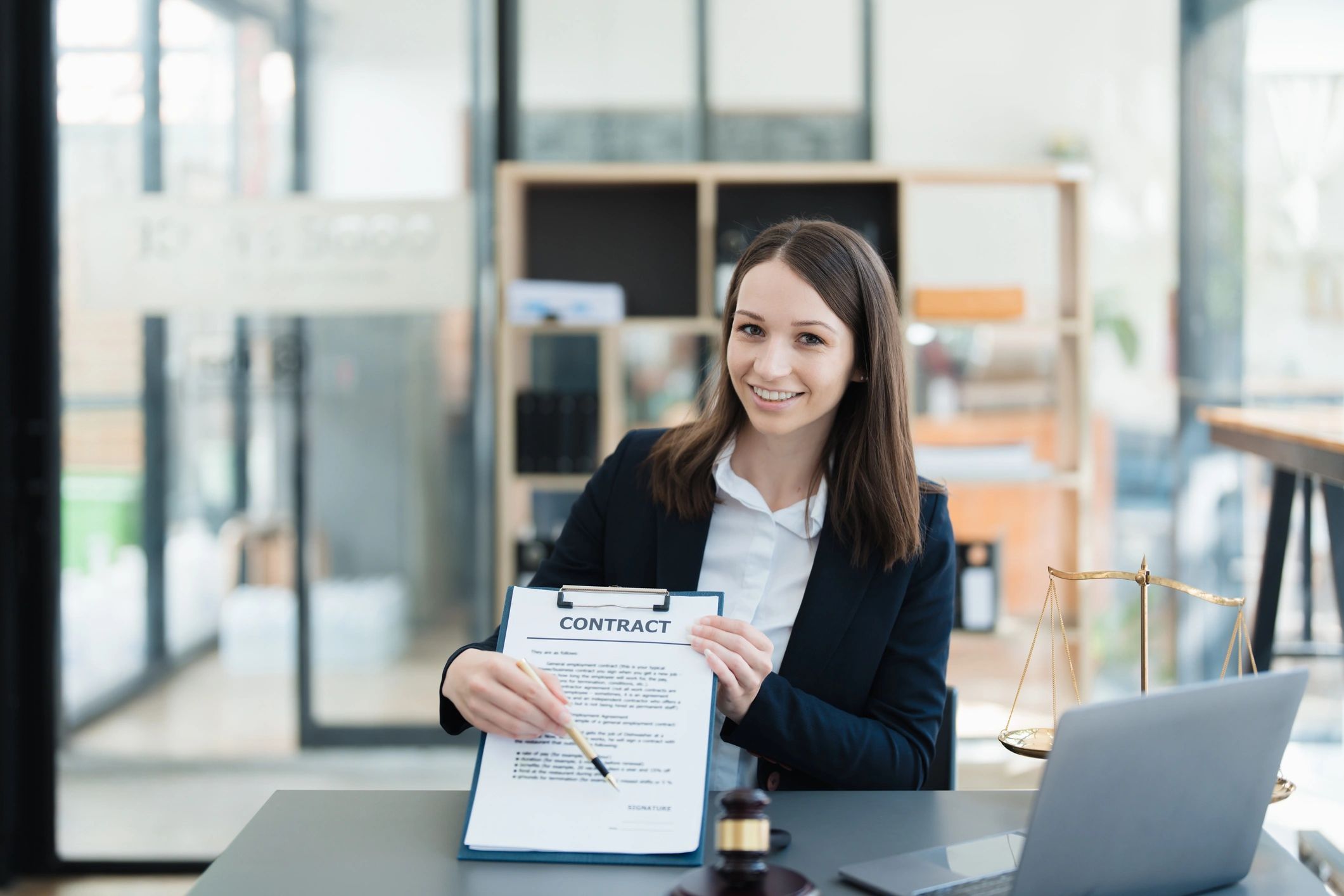 Smiling client with documents